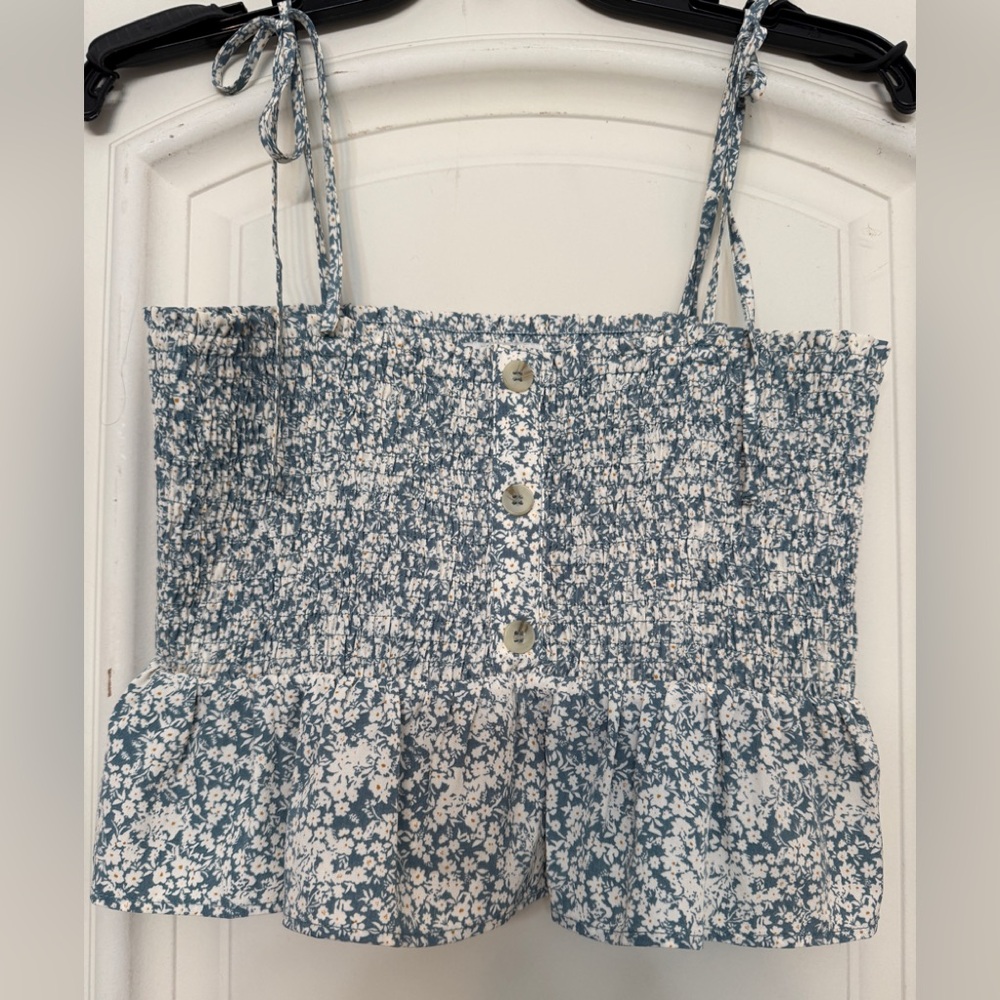 Floral Smocked Blue crop Top